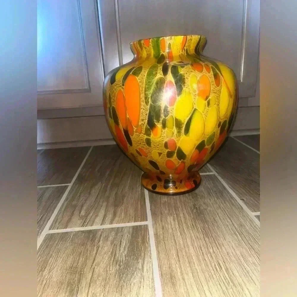 Vintage Maestri Vetrai Glass Vase Orange Confetti/Multicolored Made it Italy